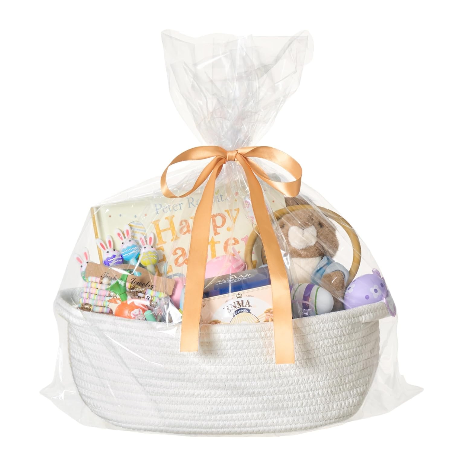 Small Woven Easter Basket with Gift Bag and Ribbon – Empty Burr Basket for Gif