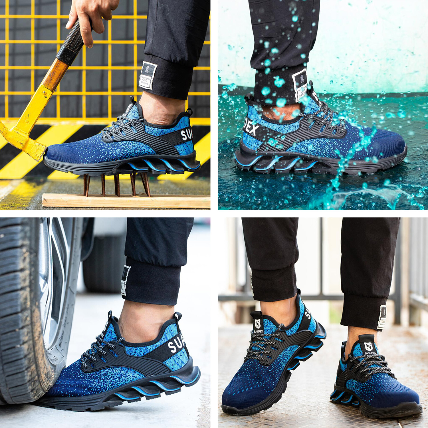 SUADEX Work Safety Shoes Steel Toe Sneakers Indestructible Composite Toe Blue US