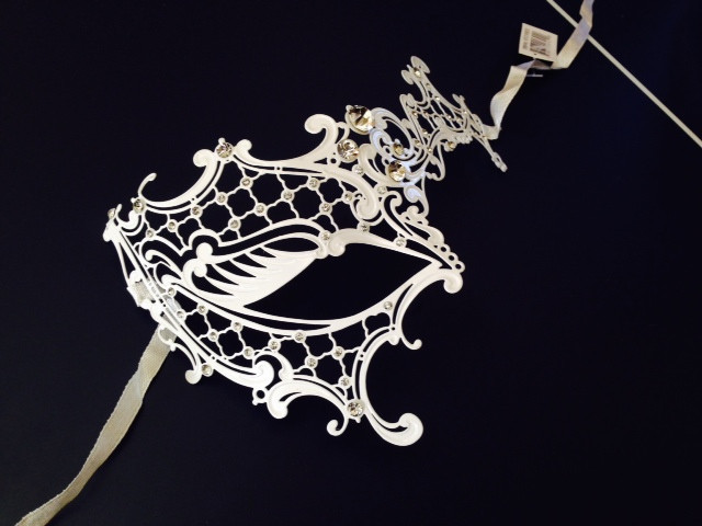 White Laser Cut Metal Crystals Venetian Masquerade Party Phantom Opera Eye Mask