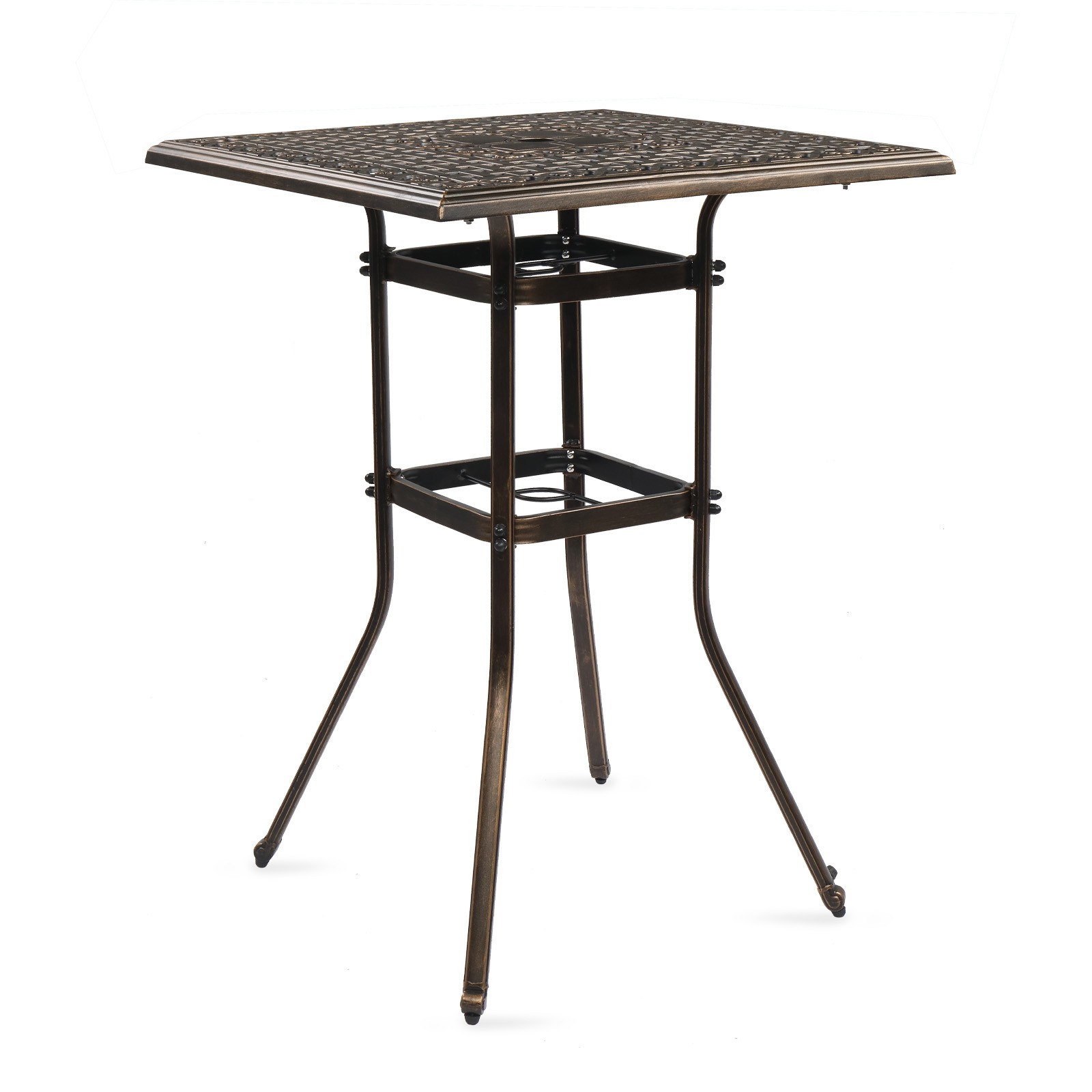 Patio Bar Height Table, All-Weather Cast Aluminium Square Bar Bistro Table