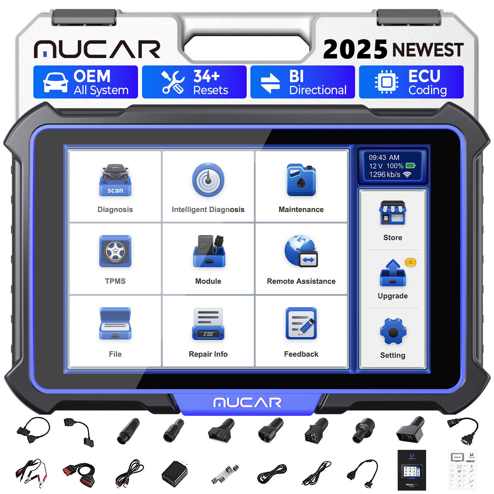 Newest MUCAR VO8 Key All System Diagnostic OBD2 Scanner 34+ Services Action Test