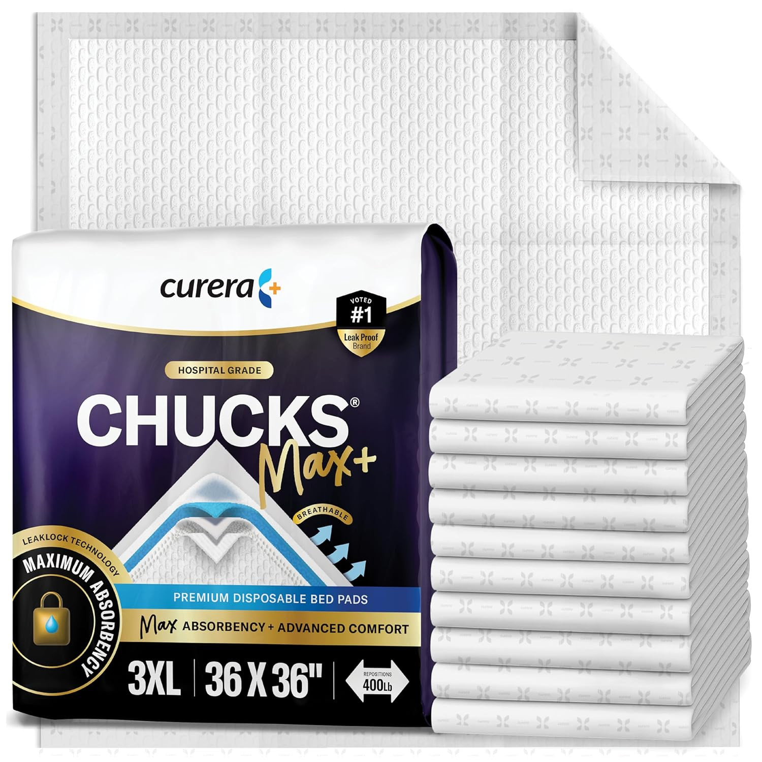 Chucks® MAX+ Hospital Bed Pads Disposable Adult 36 x 36 Incontinence Pads - XXX-
