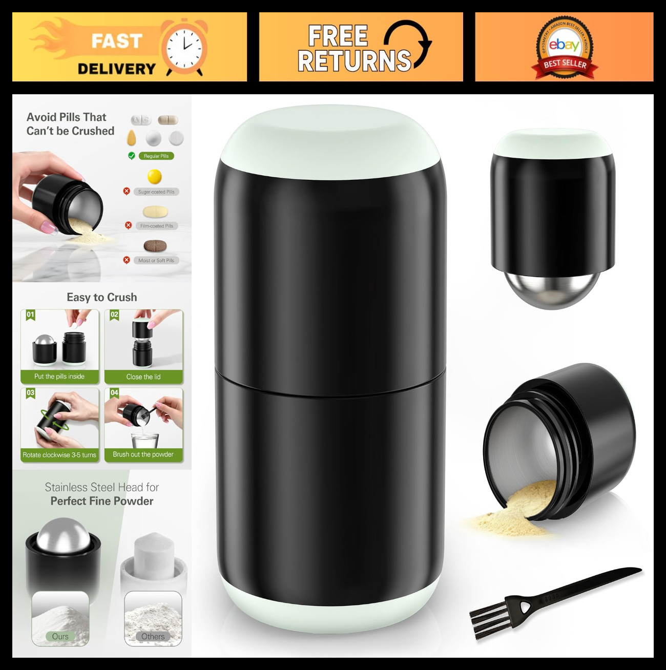 Stainless Steel Pill Crusher & Grinder for Fine Powder - Ideal for Elderly & Pet