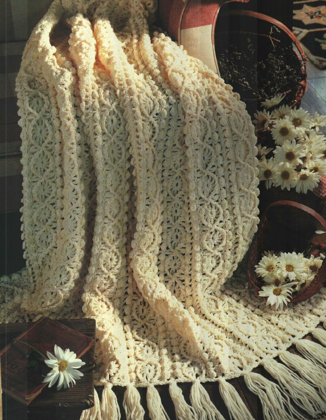 ELEGANT DAISY CHAIN AFGHAN HOME DECOR CROCHET PATTERN INSTRUCTIONS