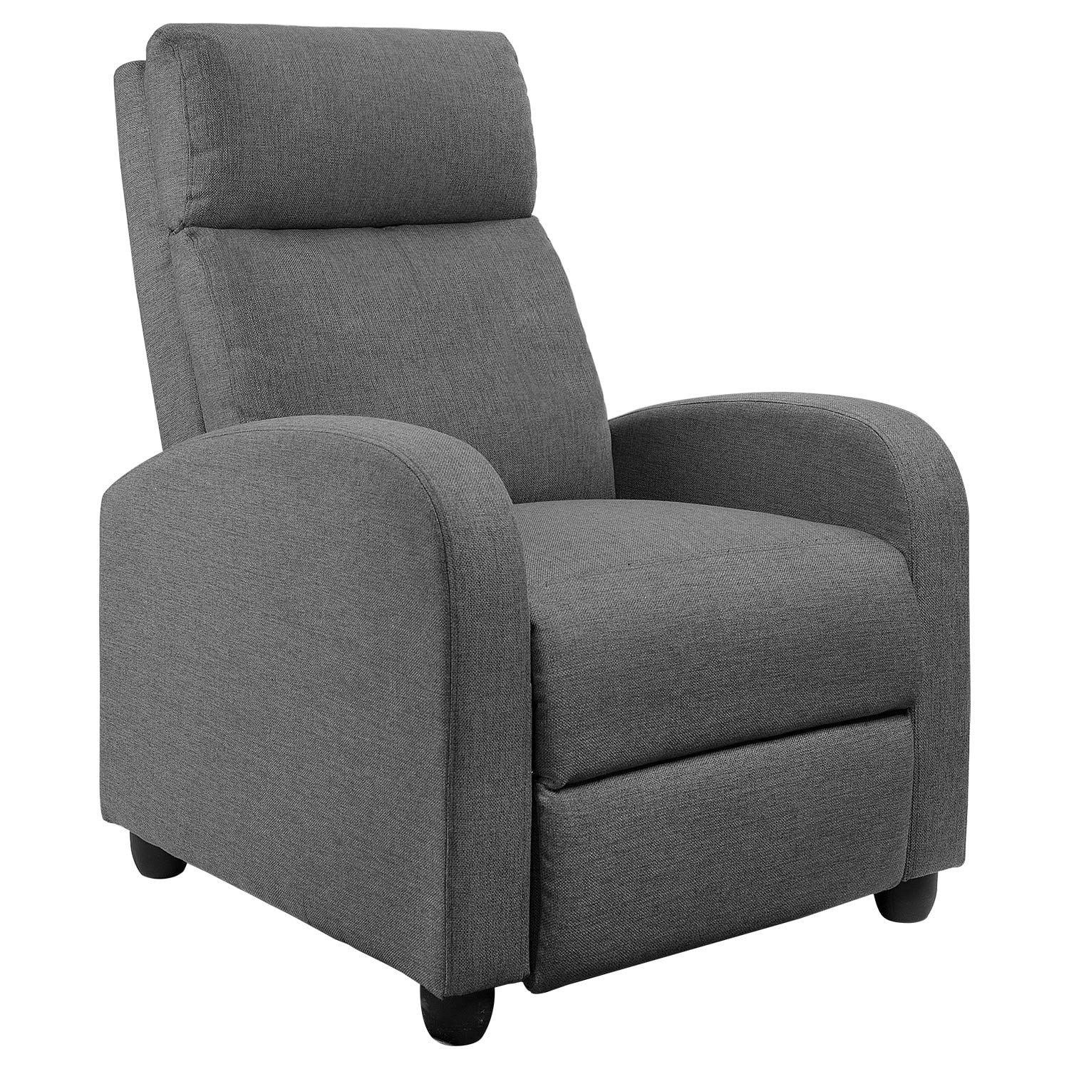 Single Recliner Thick Padded Push Back Recliner Living Room Fabric Grey