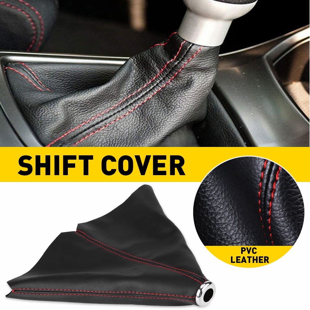 BLACK PVC LEATHER MANUAL SHIFT SHIFTER BOOT COVER WITH RED STITCHING ACCESSORIES
