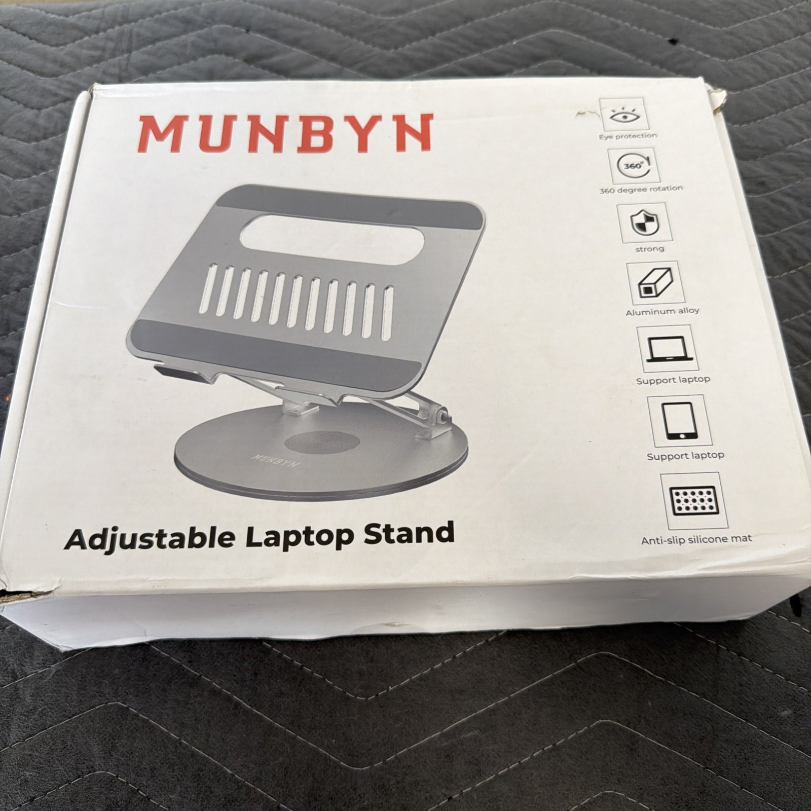 MUNBYN Adjustable Laptop Stand FS001 Silver 360° Rotating Aluminum Anti-Slip