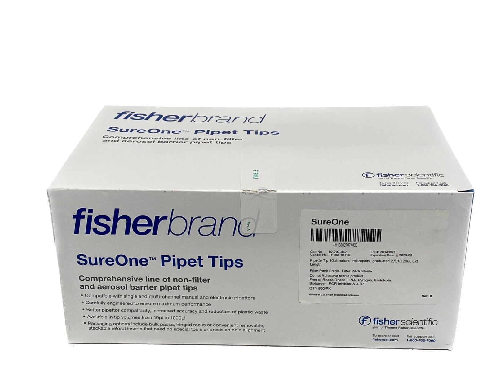 (960) FISHERBRAND SureOne 10uL Aerosol Filter EL Graduated Pipet Tips 02-707-442
