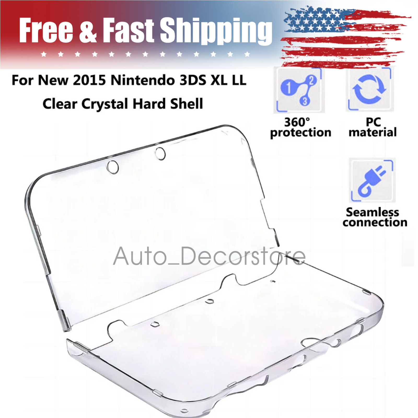 For New 2015 Nintendo 3DS XL/LL Clear Crystal Hard Shell Protective Case Cover