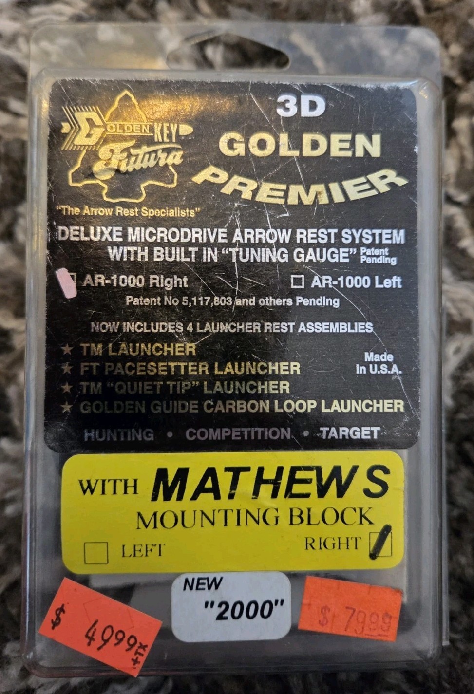 NOS Golden Key Futura 3D Golden Premier Right Hand Arrow Rest AR1000 AR-1000