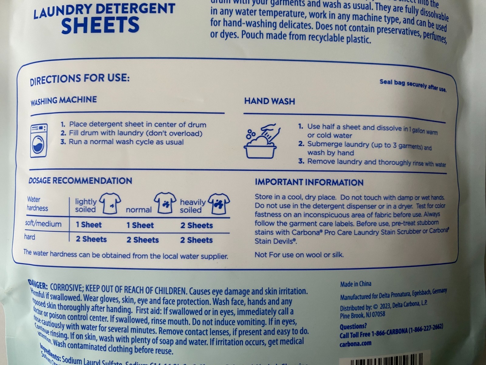 Carbona Laundry Detergent Sheets - Free and Clear, 2 Pack - 50 Sheets Total