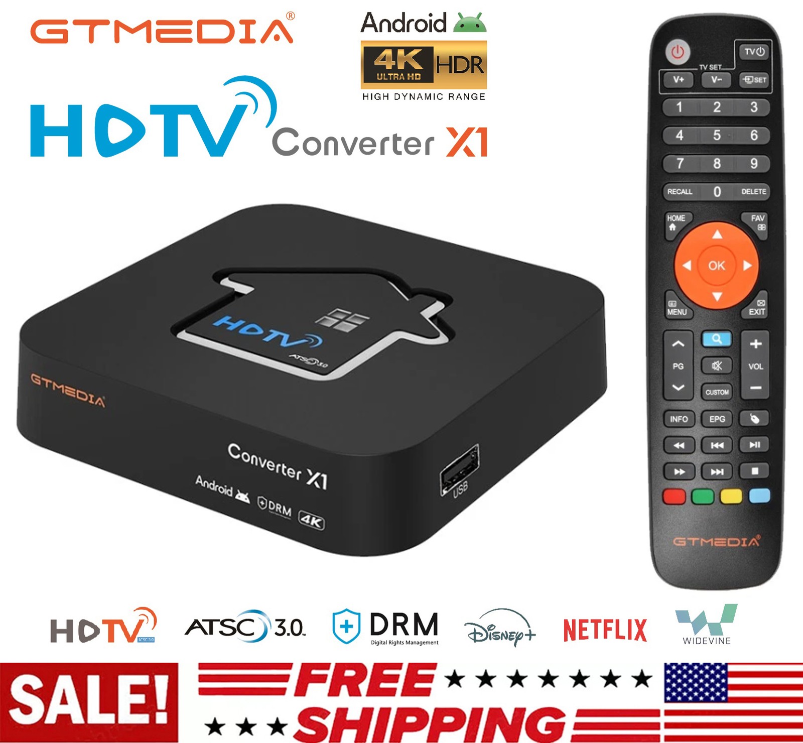 GTMedia X1 Digital Streaming Box OTA DVR 4K ATSC 1.0/3.0 TV Tuner WIFI EPG 2025