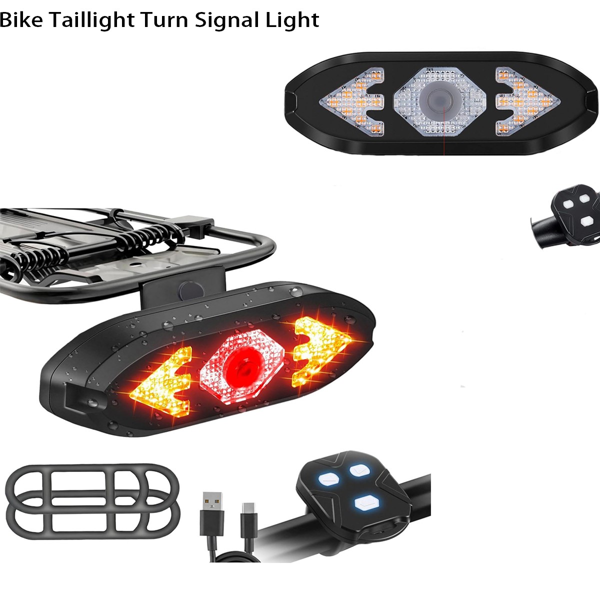 Wireless Bike Tail Light Turn Signals Remote Control Taillight USB Rechargeable