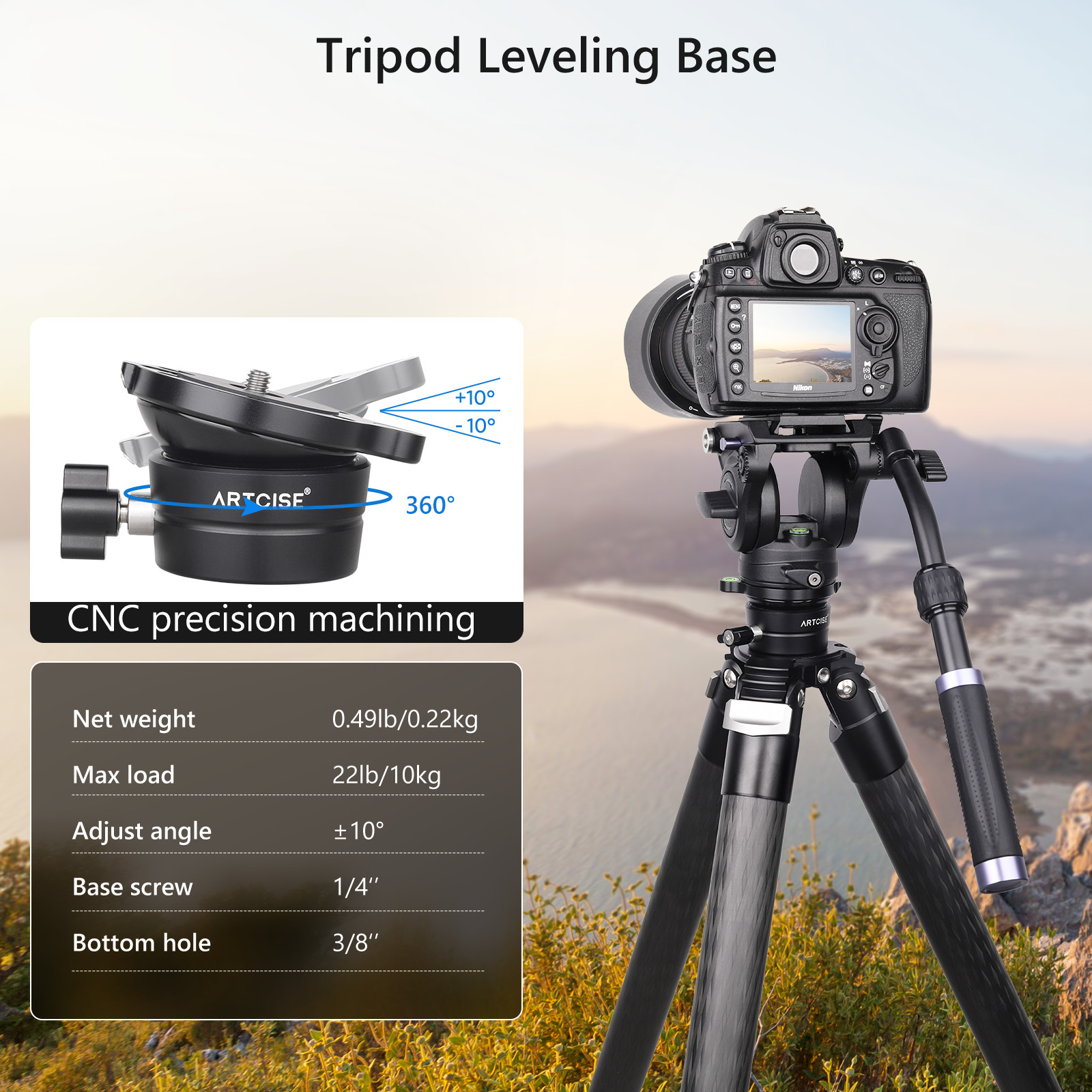 ⌀50mm Tripod Leveling Base Camera Leveler,Bubble Level, Aluminum Tripod Head