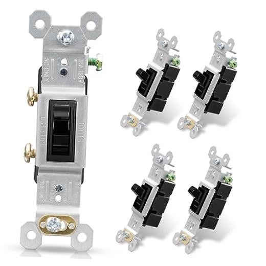 Single Pole Toggle Light Switch, 1Amp, 120 Volt, Without Wall Plate 5 Black