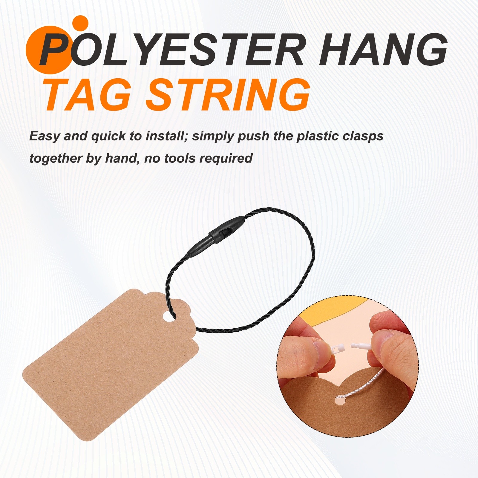 500 Pcs Polyester Hang Tag String 5" Snap Lock Pins Loop Fastener, Black