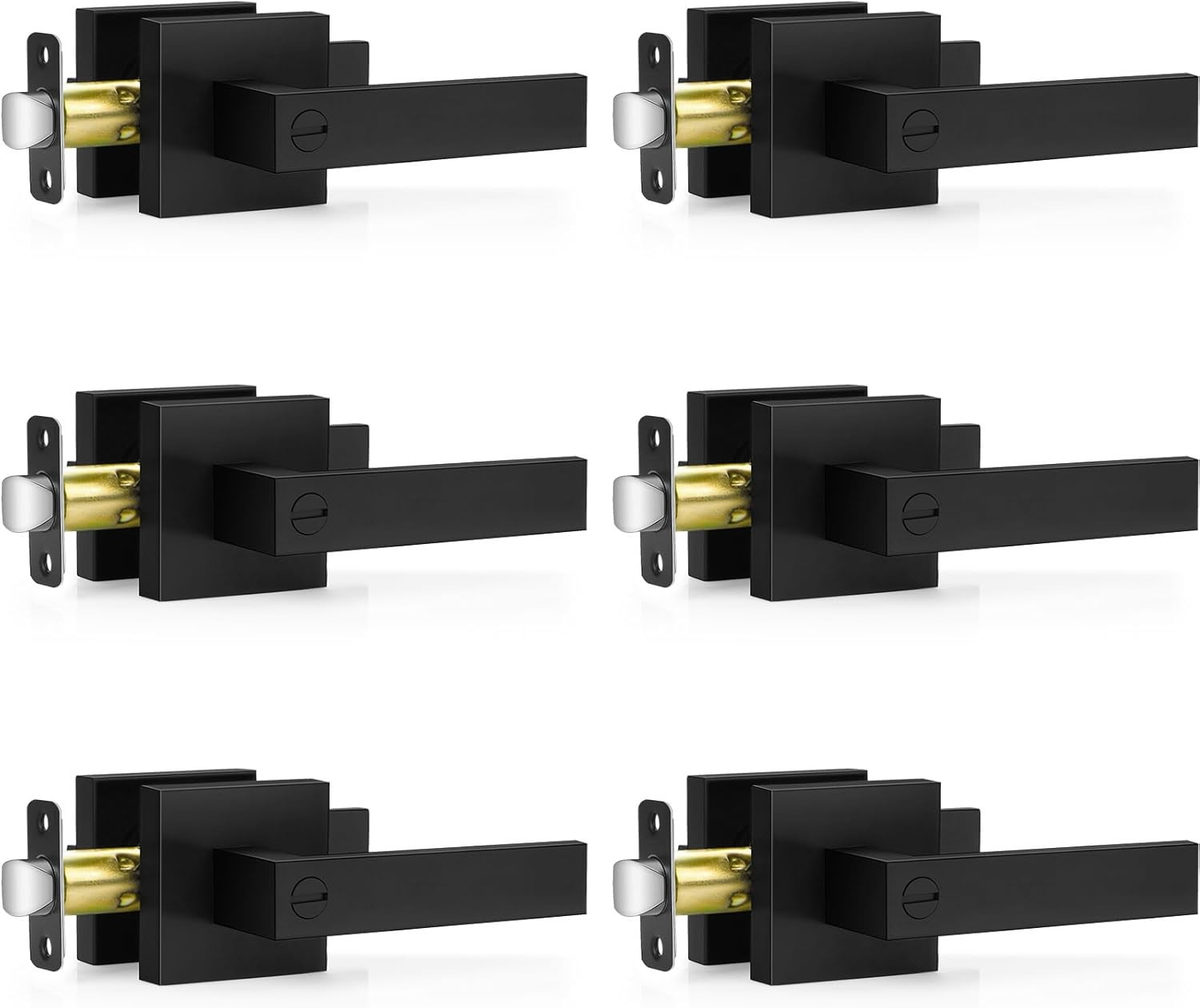 6 Pack Matte Black Door Handles, Keyless Interior Door Knobs