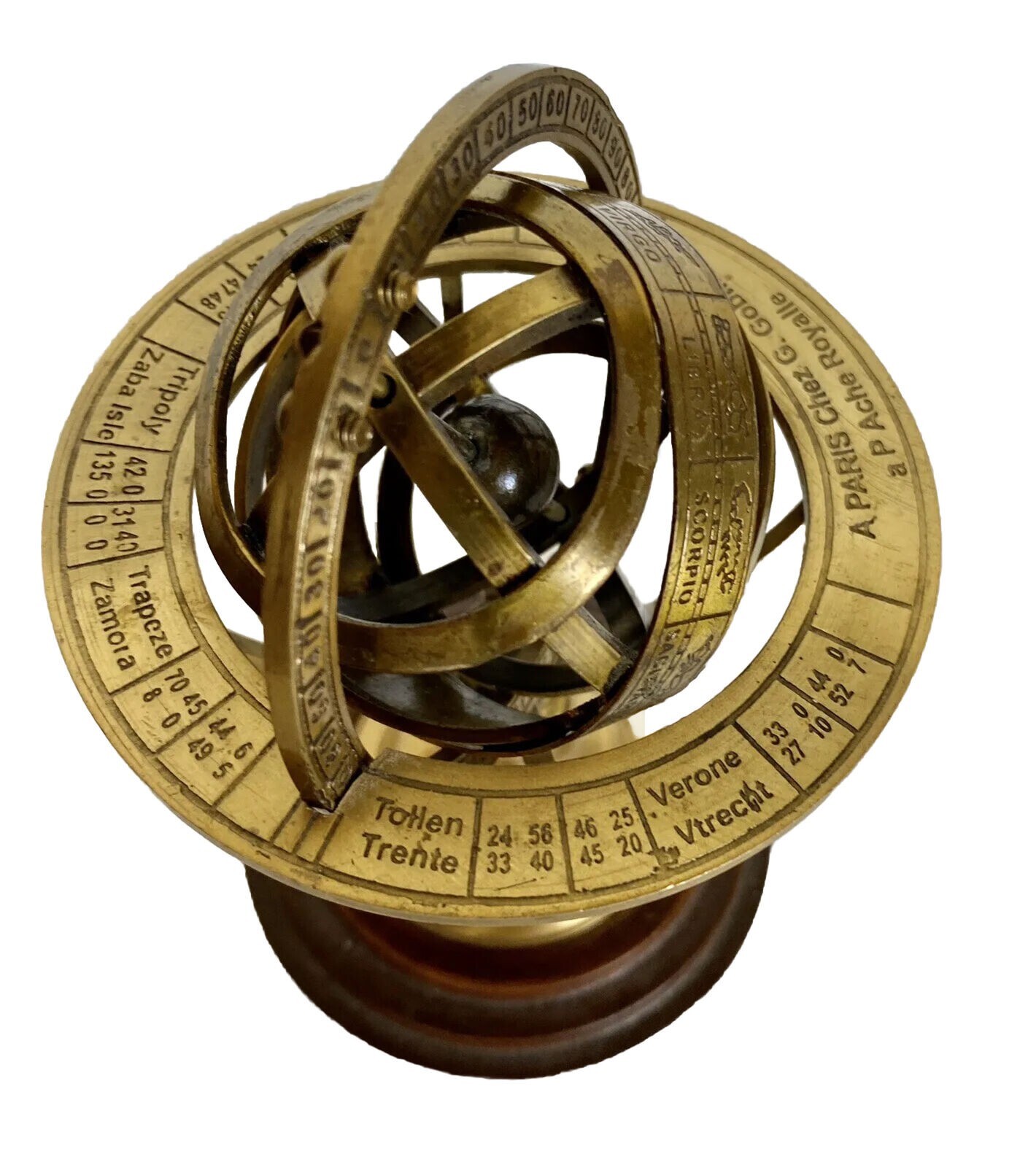 8'' Brass Zodiac Globe Armillary Sphere Paper Weight on a Wood Base