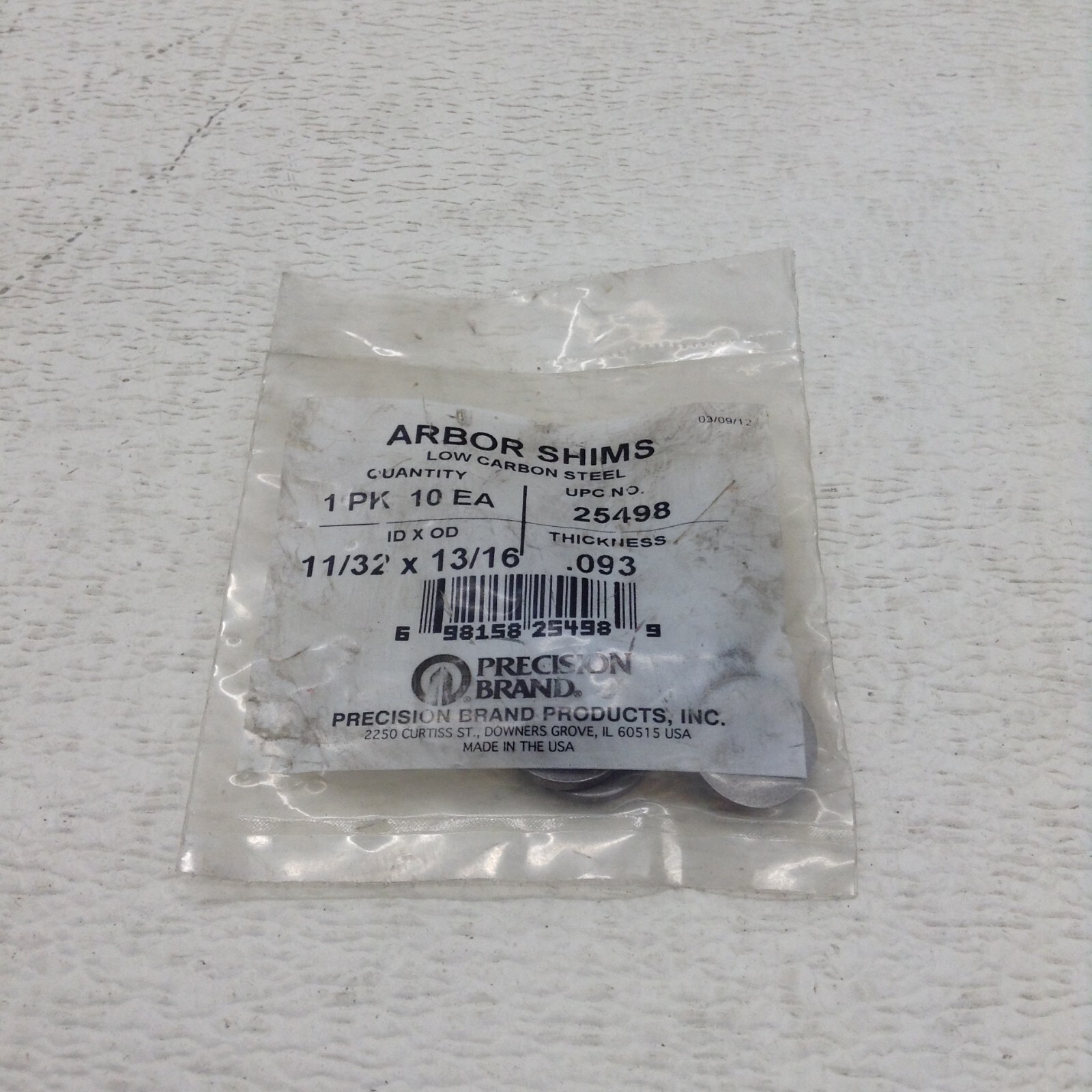 Precision Brand 25498 Low Carbon Steel Shim 11/32 x 13/16 Bag of 10 New (TSC)