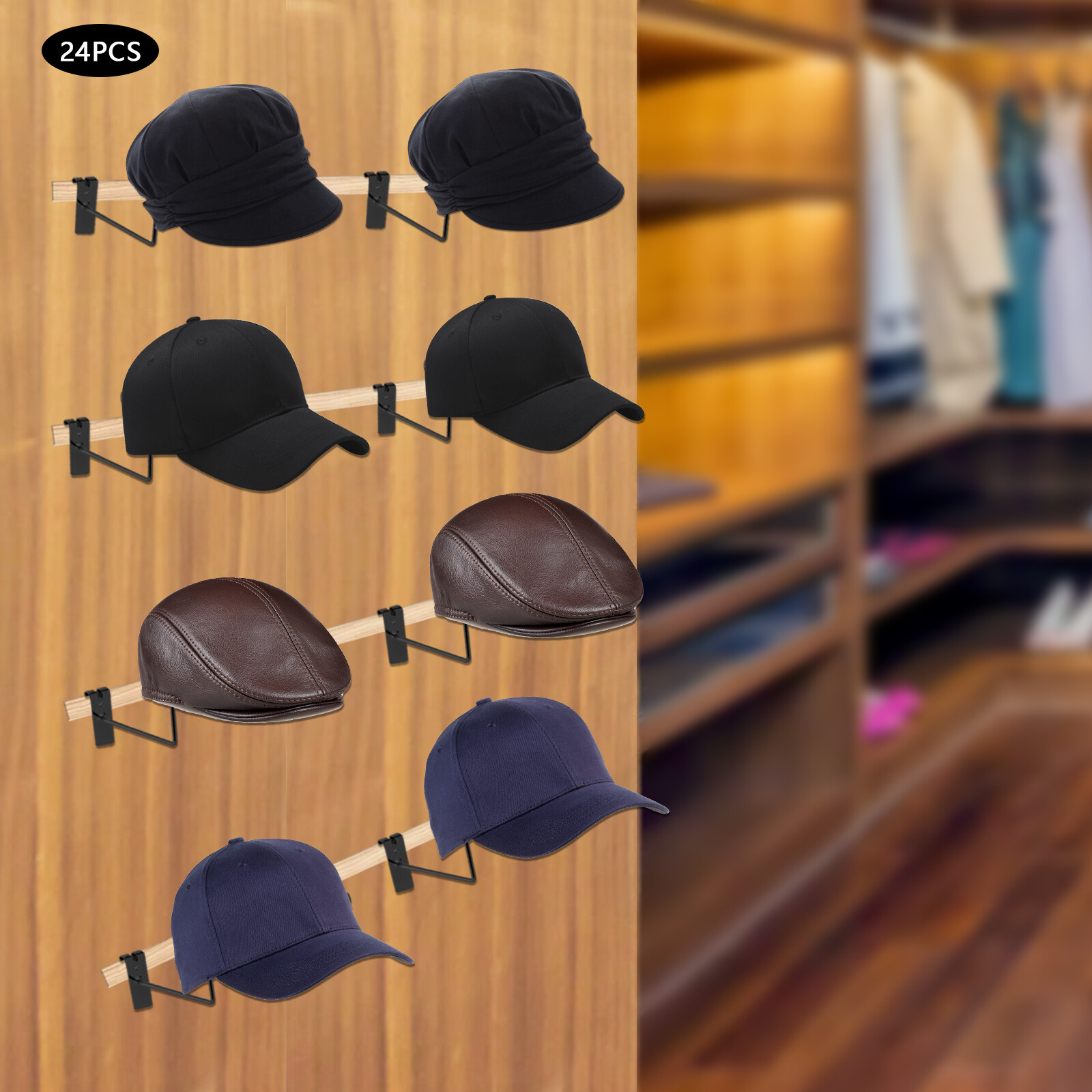 24 Hat Racks Hat Hanger Gridwall Hooks, Slat Panels Cap Rack for Retail Display