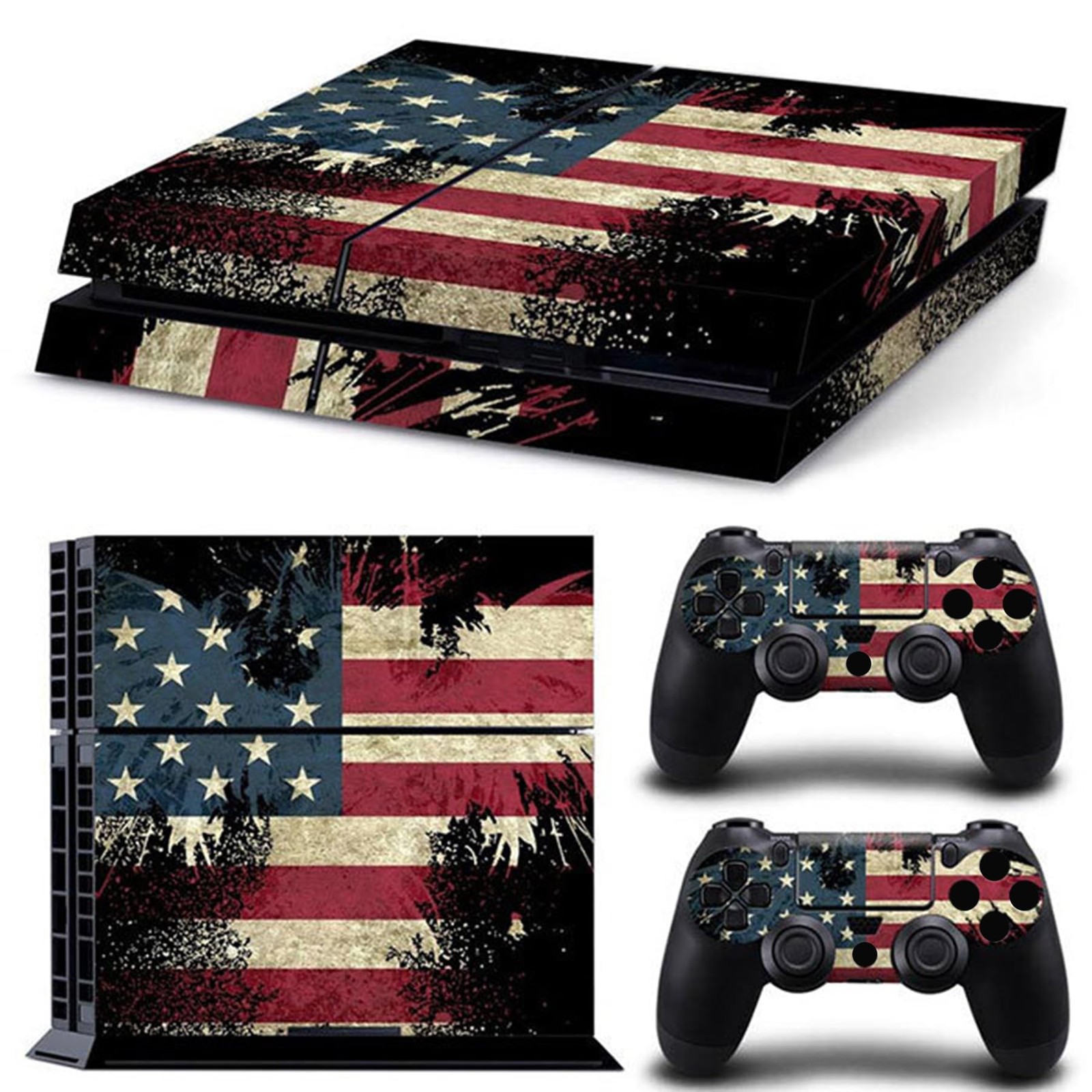 Compatible with PS4 Console Skin USA Flag Vinyl Wrap | Game Controller Sticke...