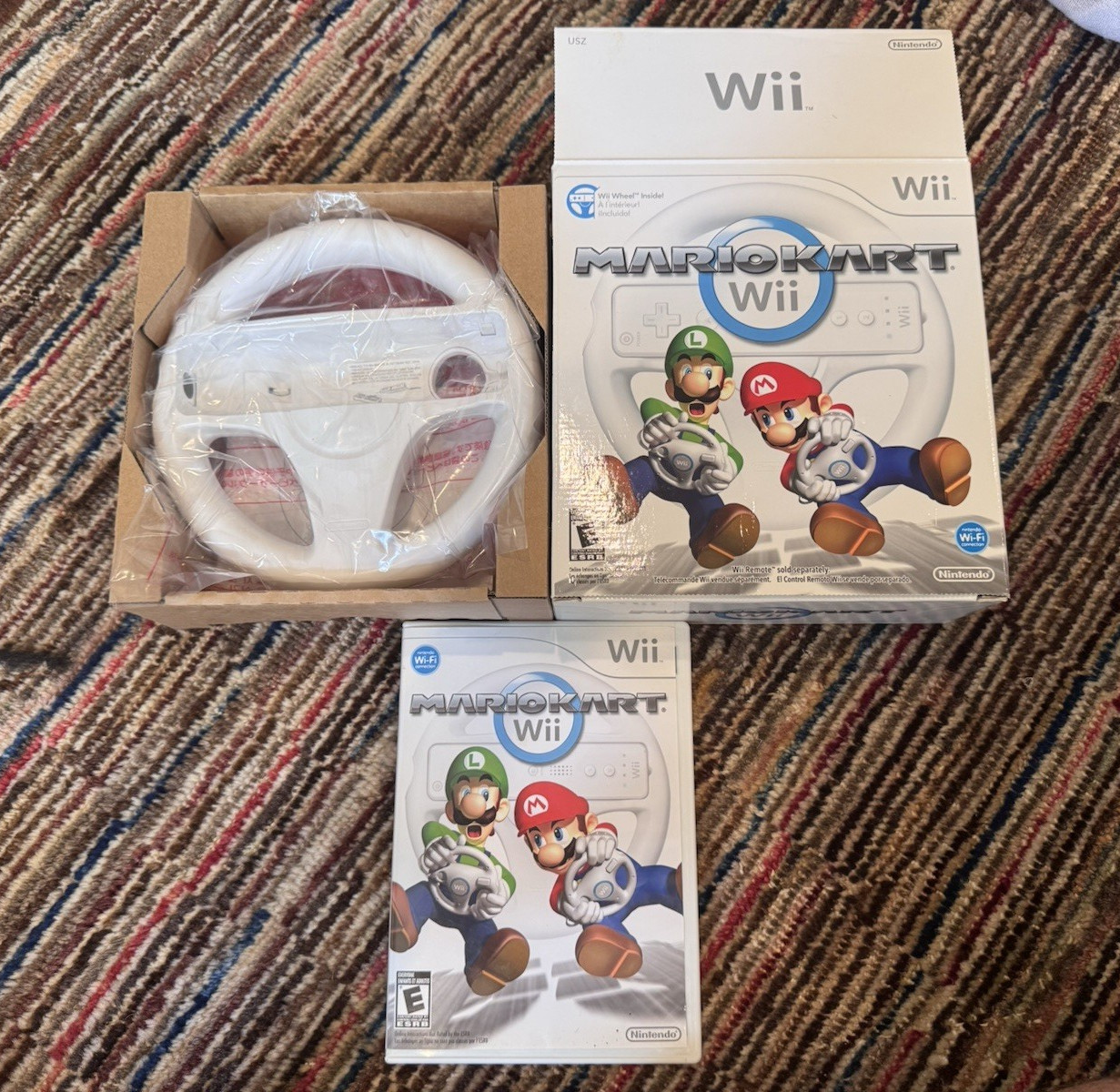 Nintendo Mario Kart Wii 2008 Racing Game w/ Wii Wheel Steering Wheel NTSC-U/C