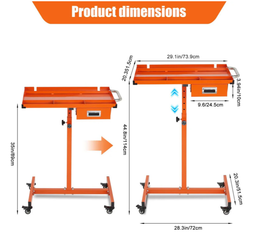 Garvee Heavy Duty Rolling Work Table, Adjustable Height Mobile Workbench, 35-45