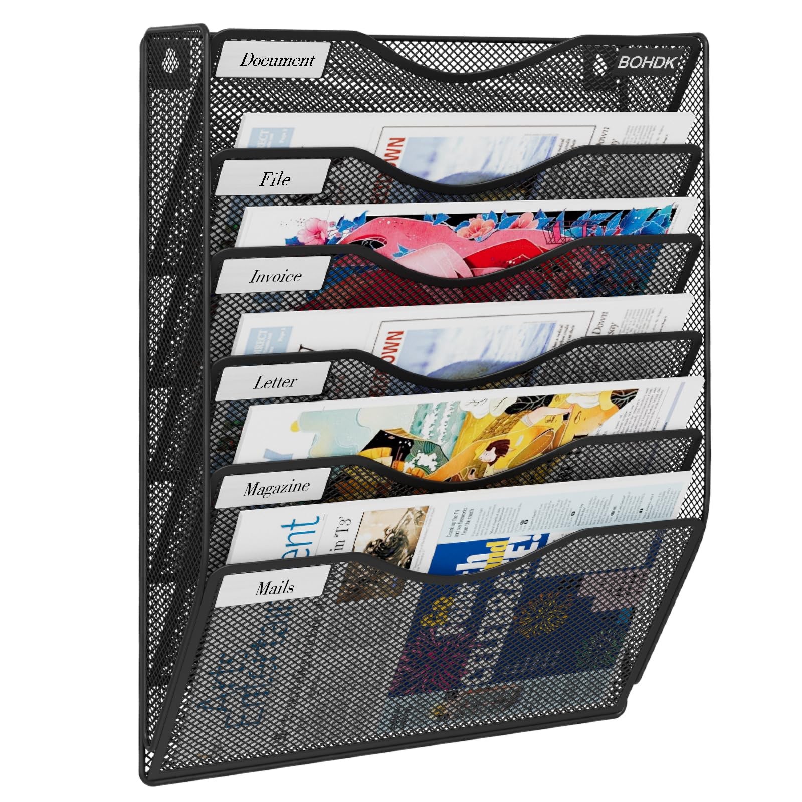 Black 6 Tier Hanging Wall File Folder Organizer Vertical Mesh Metal Rack
