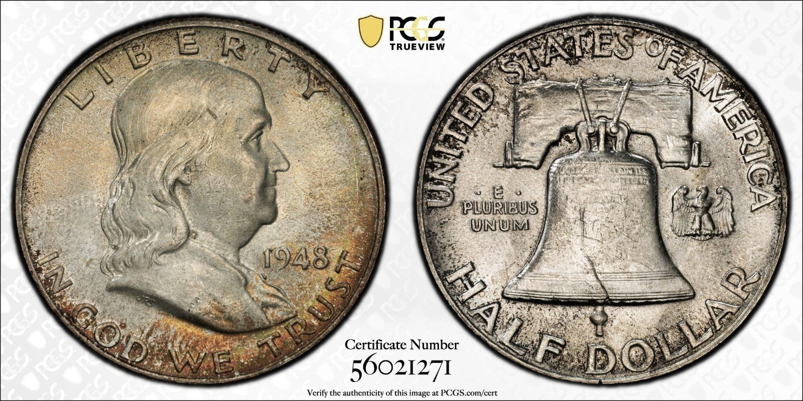 1948  FRANKLIN HALF DOLLAR PCGS MS 65 FULL BELL LINES A NICE GEM FROM THE FIRST