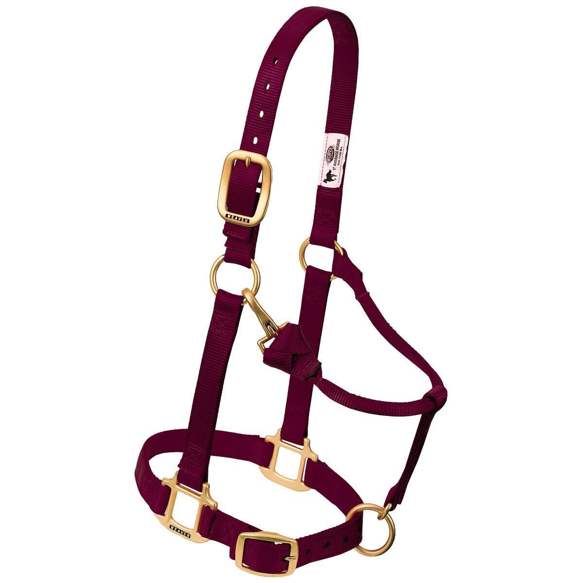 Large Burgundy Horse Harness Premium Nylon Triple Ply Design Heavy Duty Brass