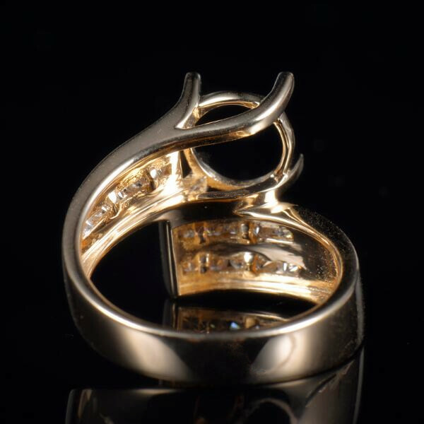 Round 8MM Natural Diamond Semi Mount Bypass Ring Setting Solid 14K Yellow Gold