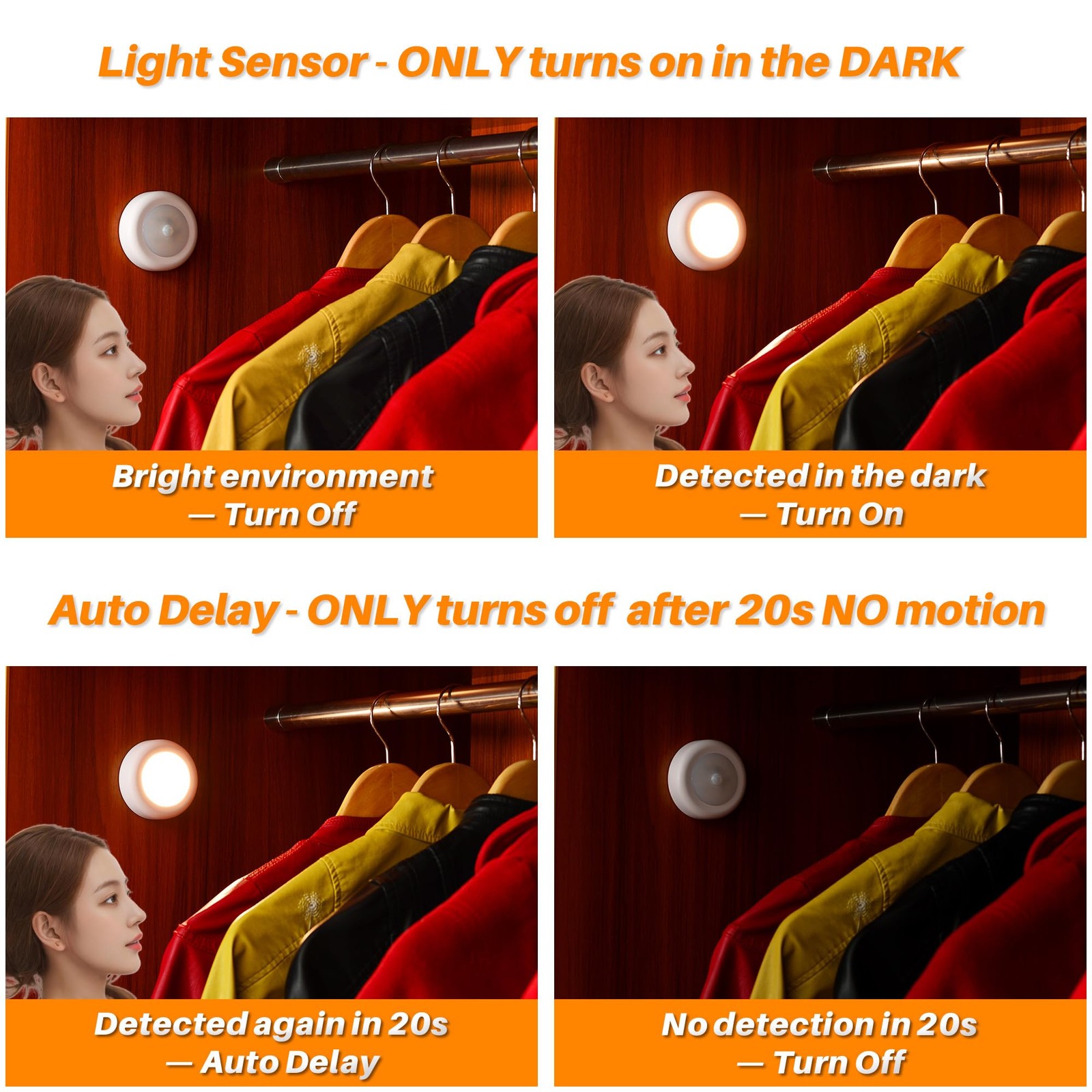 3.1” Motion Lights Indoor AA Battery, 3 Pack Warm
