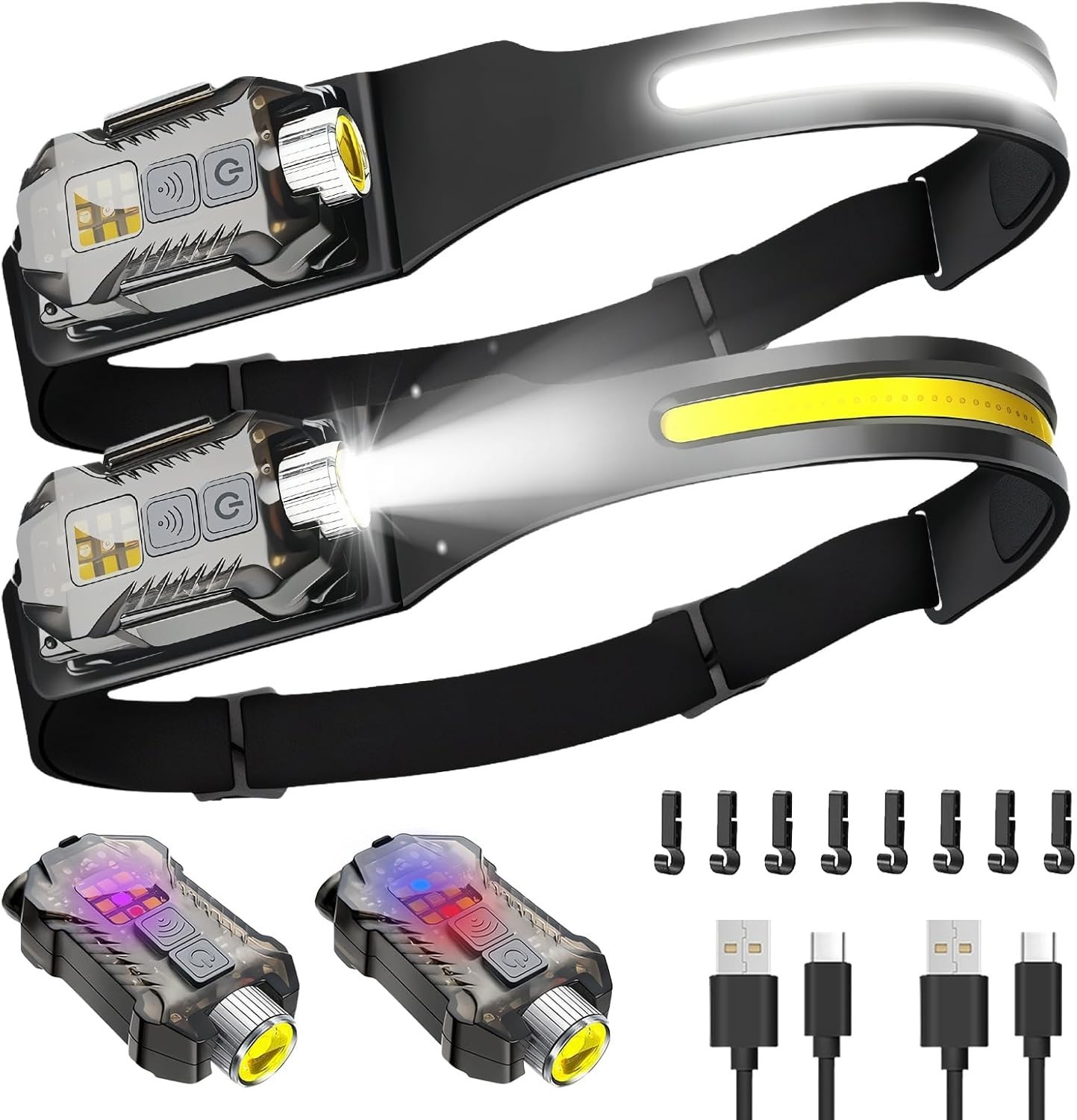 2Pack Headlamp,Detachable 230° Wide Beam LED 2in1 Head Lamp with Motion Sensor