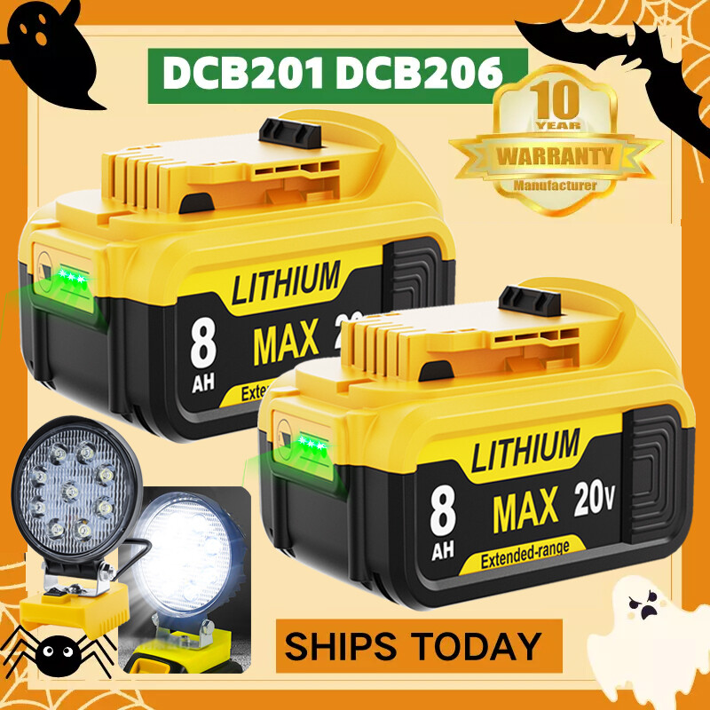 LED Work Light For DeWalt 20V Max 8.0AH Lithium Battery DCB206-2 DCB200-2 Pack