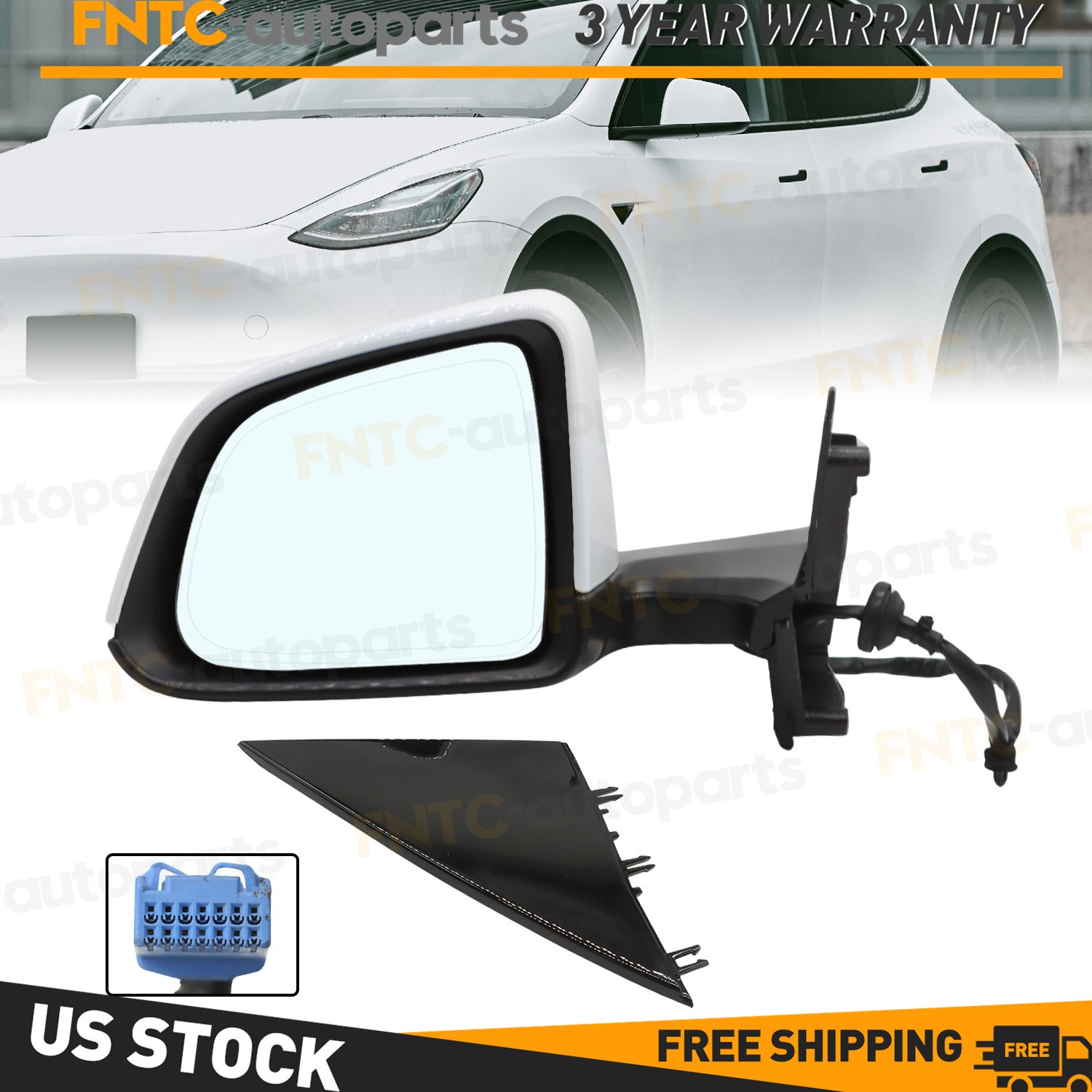 For Tesla Model Y 2020-2023 White Driver LH Side Mirror Power Fold Heated