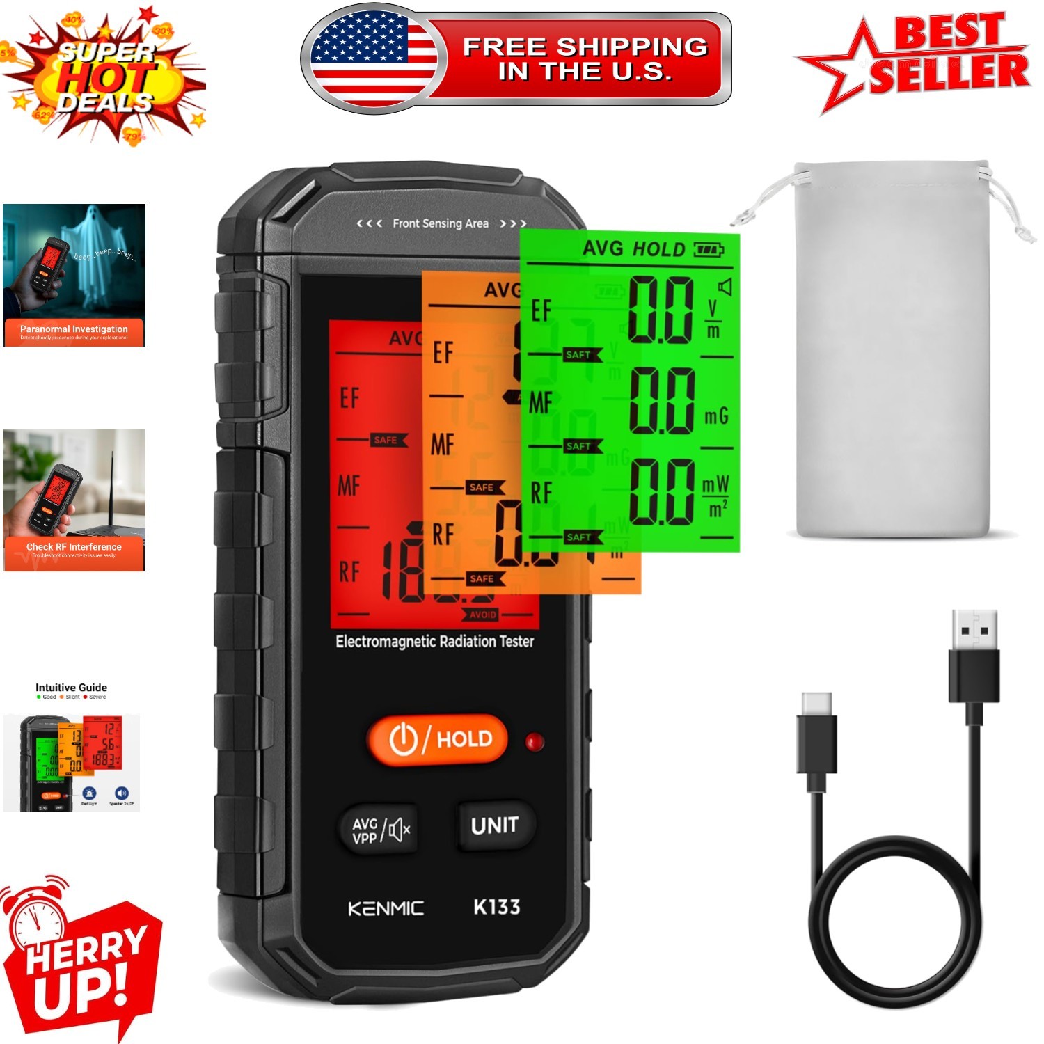 Tricolor Alarm EMF Radiation Detector - Perfect for Home, Office & Ghost Hunting