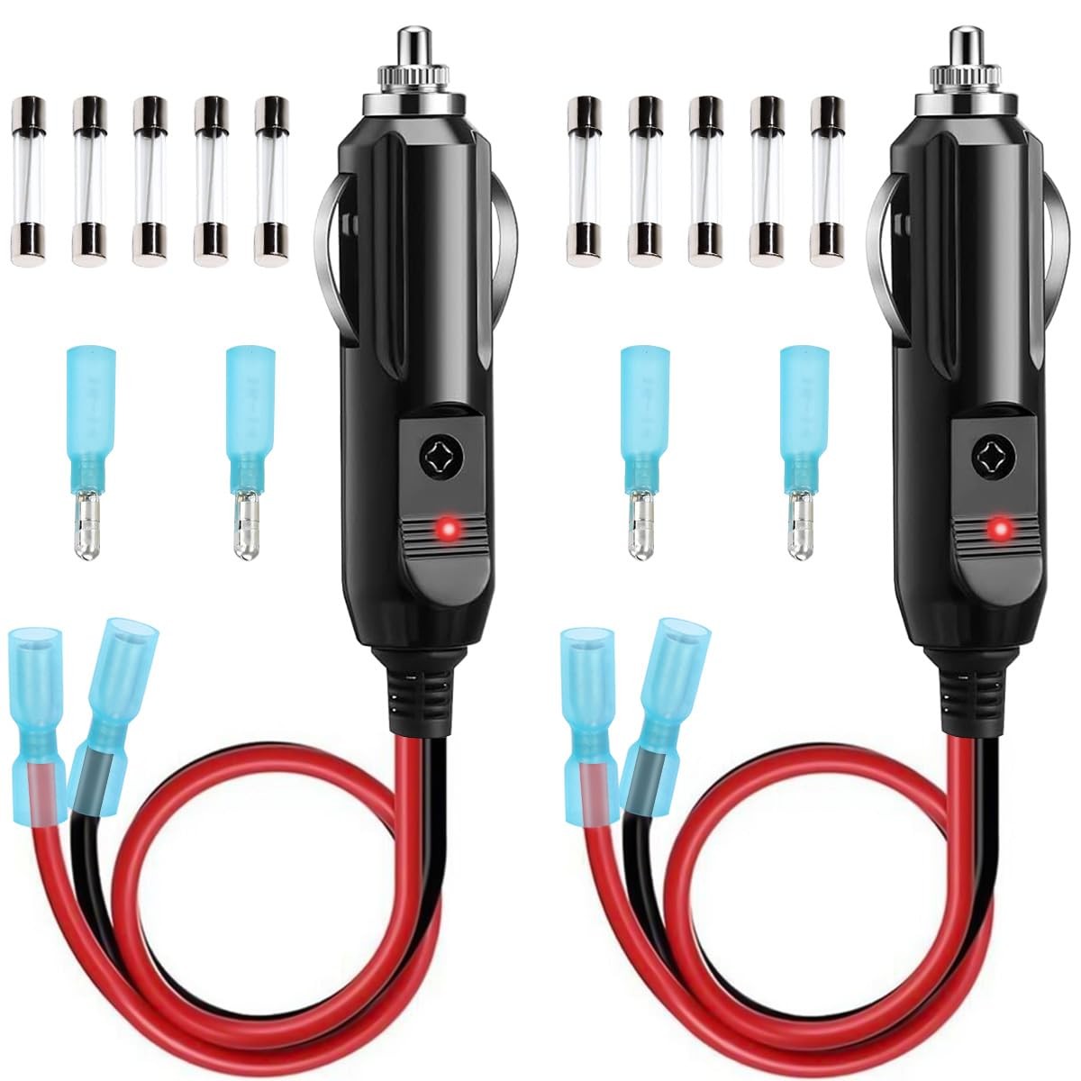 Male Car Cigarette Lighter,12V Aux Socket Plug Connector Red LED, Replacement Ca