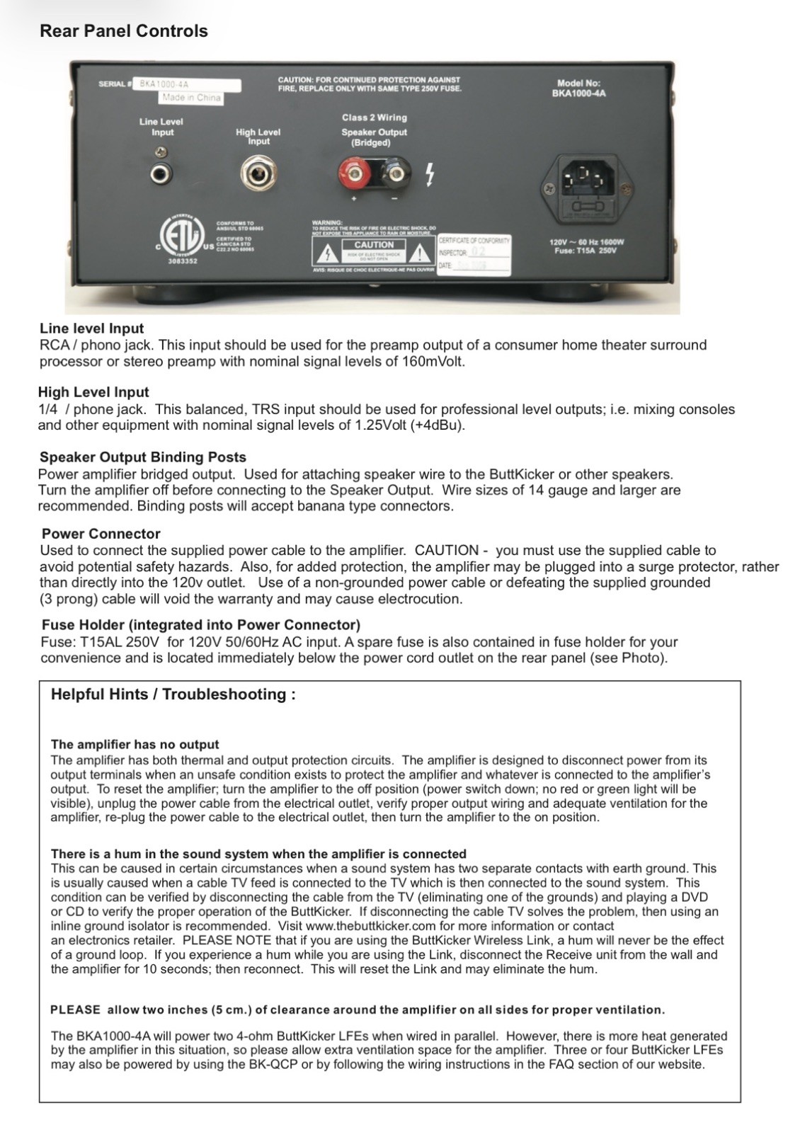 ButtKicker Power Amp BKA1000-4