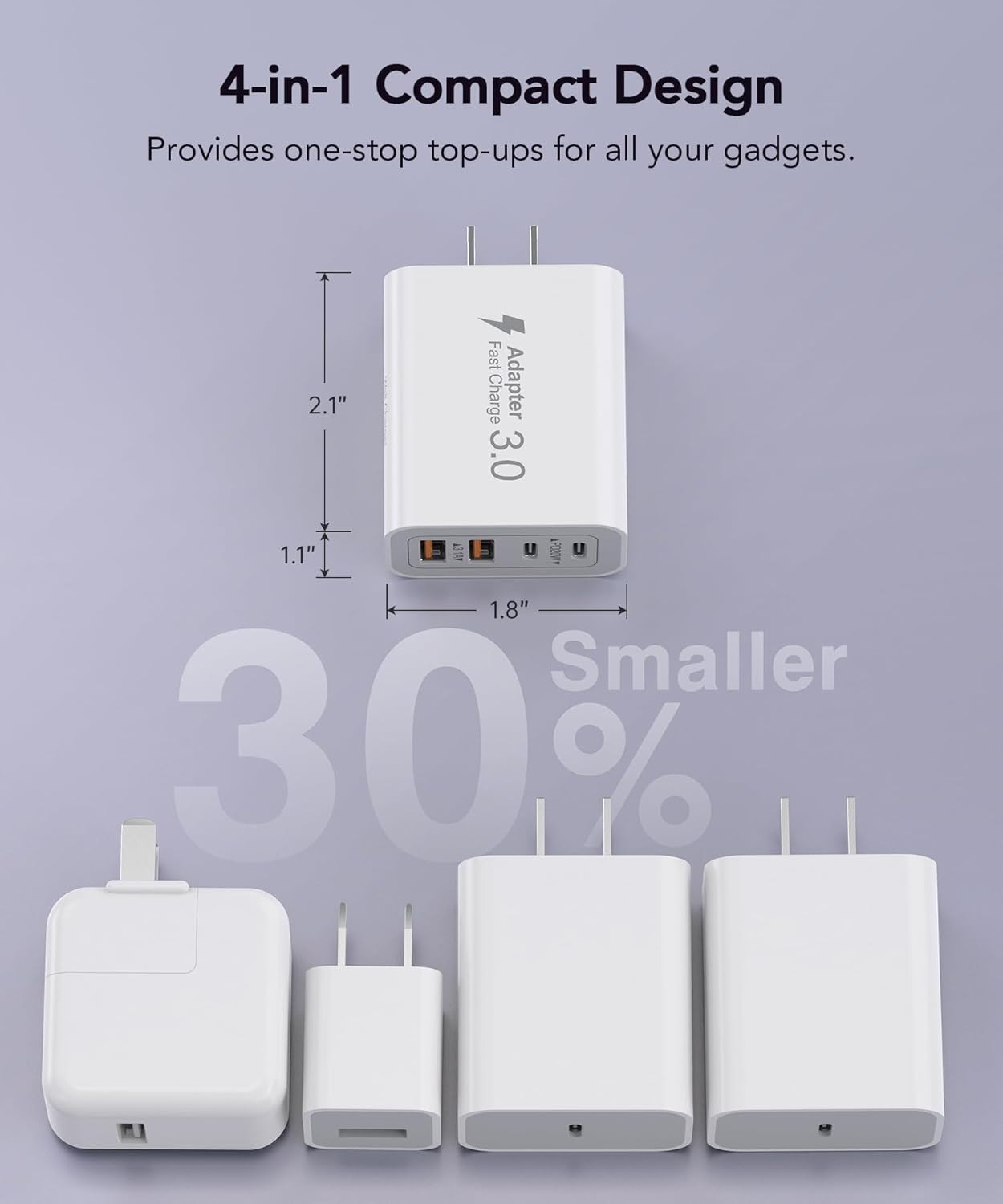 40W USB C Charger Block, 2-Pack 4-Port Type C Fast Charging Brick Dual PD&QC ...