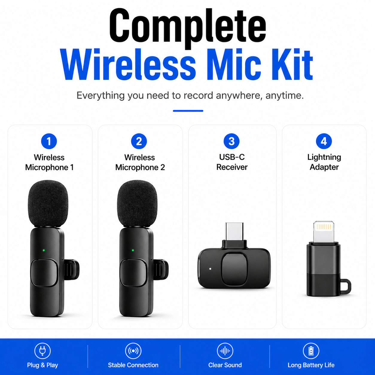 Lavalier Microphone Wireless Audio Video Recording Mini Mic For Android/iPhone