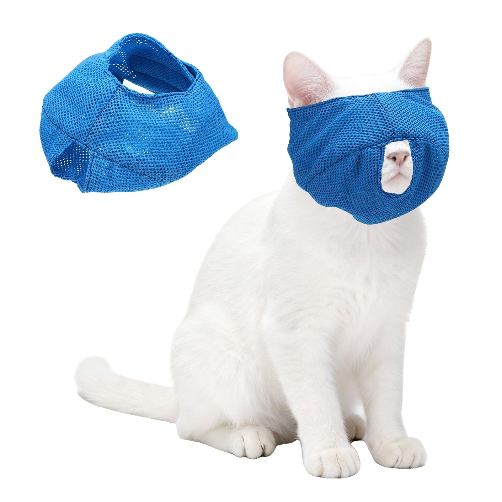 Cat Muzzle Breathable Mesh Muzzle Circumference 9-10 Inches Blue