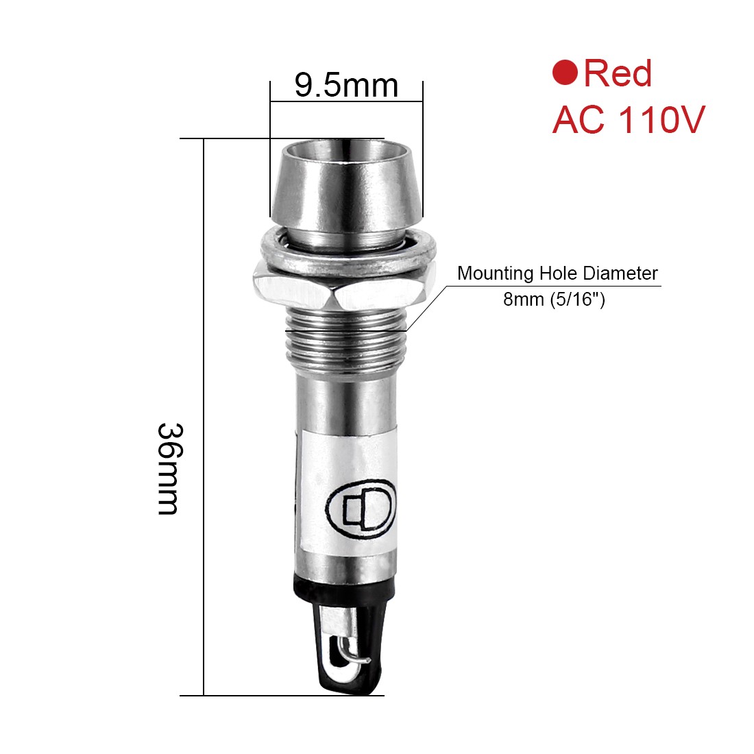 4PACK AC 110V Indicator Light Red Metal Shell Panel Mount 5/16" 8mm