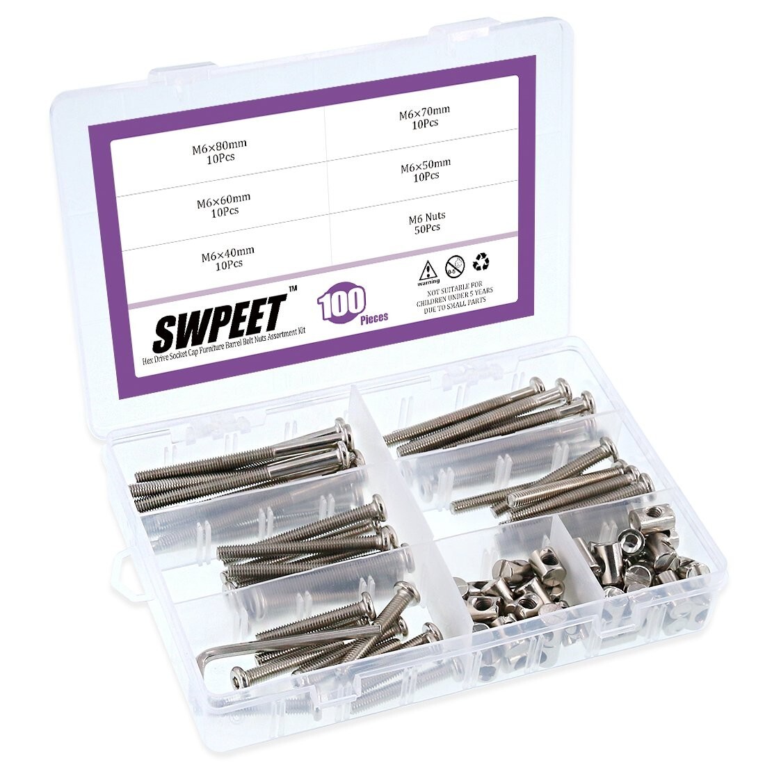 Versatile 100Pcs M6 Bolts & Nuts Set for Furniture - Corrosion-Resistant Steel