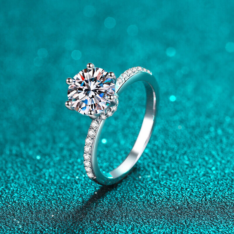 2Ct Round Lab-Created Moissanite Solitaire Engagement Ring 925 Sterling Silver