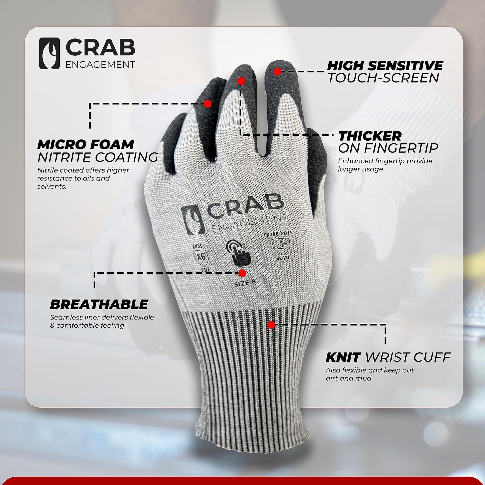 Working Gloves Nylon Ultra-elastic With Nitrile Microfoam Coating, Heavy Duty...