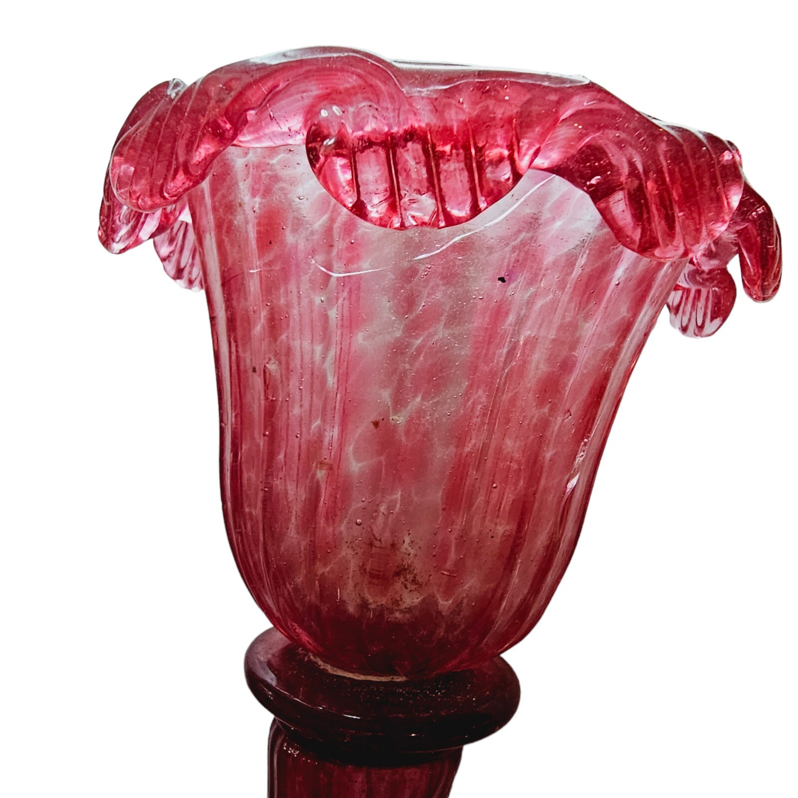 Venetian Cranberry Chandelier Part Arm Shade Pink Glass Curved Leaf Ribbed #4