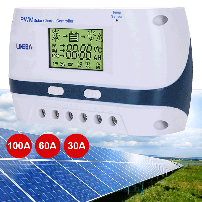 100/60/30A Solar Controller Charger Fits 12V/24V Multiple Battery Regulator