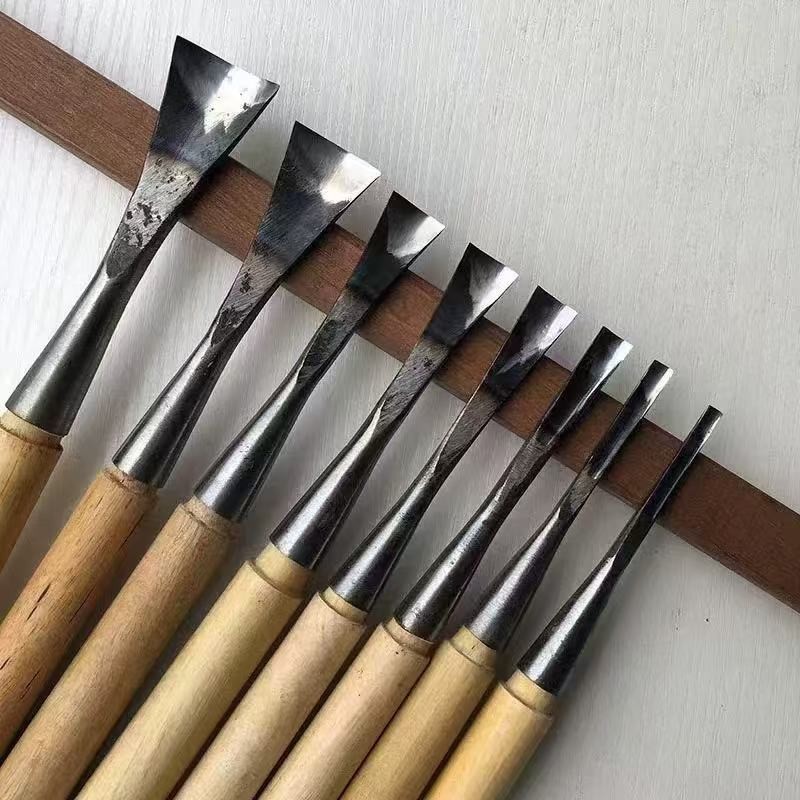 8 pcs Handmade Woodworking Carving  Round Knife (polished) 0.5-3.5 cm