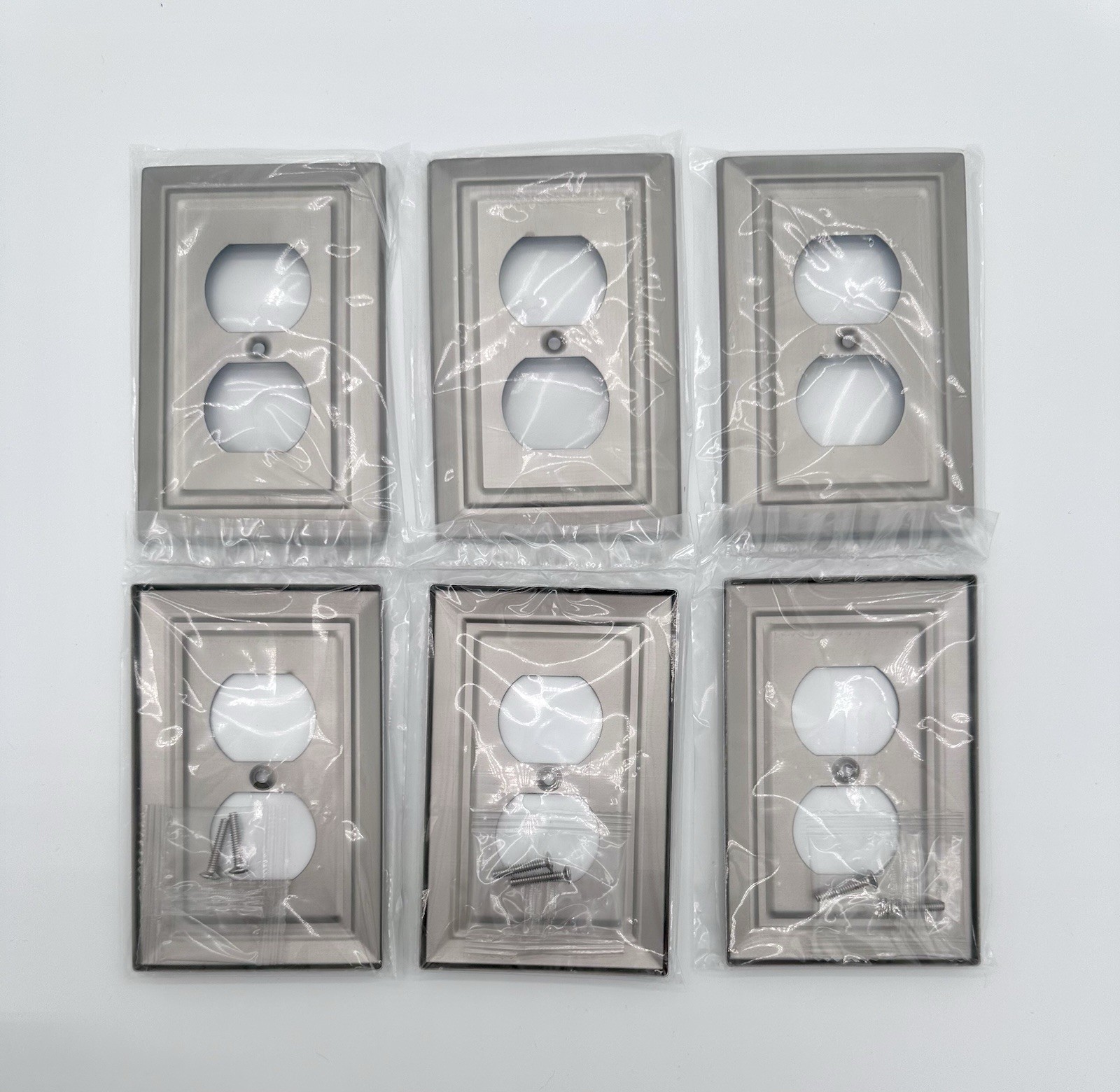 Brushed Satin Nickel Duplex Double Metal Decorator Outlet Plate Cover 6 Pack New