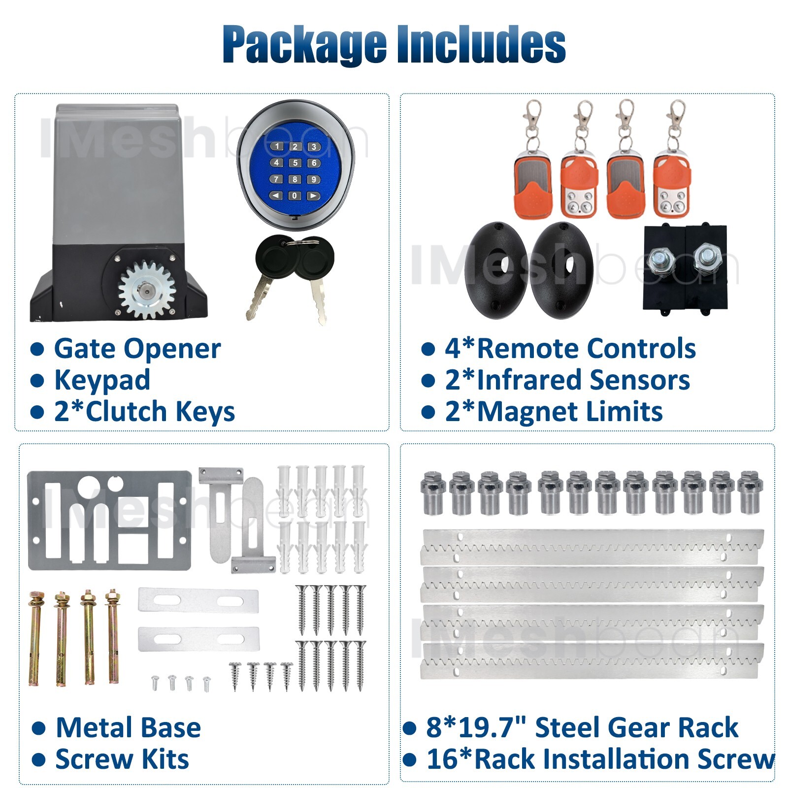 3100LBS Automatic Sliding Gate Opener Rack Driven APP+Keypad+4 Remote Controls
